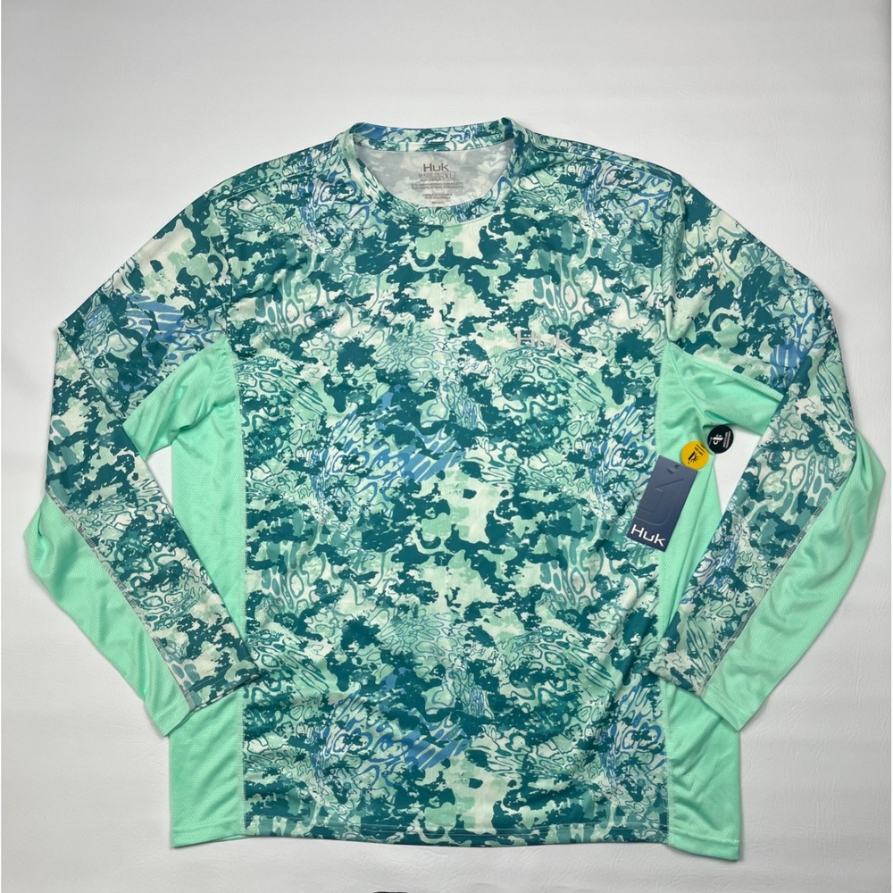 Huk Icon X Tide Change Long Sleeve Fishing Shirt Mens XL Green Camo Performance